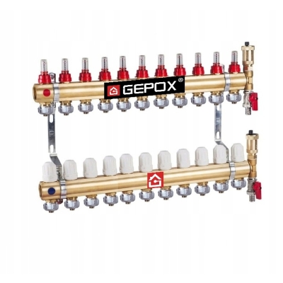 Rozdzielacz do podłogówki 11 obwodów GEPOX mosieżny do ogrzewania podłogowego